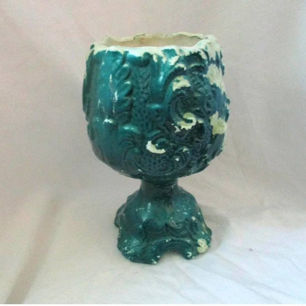 GobletGreen distressed‎ Vase Filigree Vine Ardco Japan unique gift